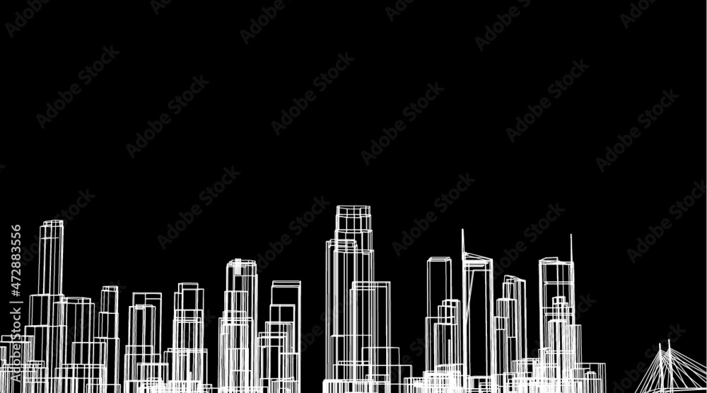 City linear architectural drawing City linear architectural drawing