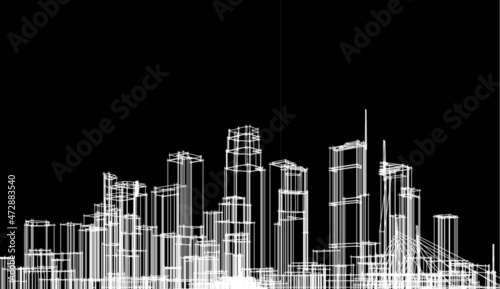 City linear architectural drawing