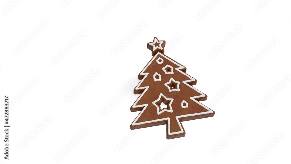 3d rendering of gingerbread symbol of Christmas tree isolated on white background 3d rendering of gingerbread symbol of Christmas tree isolated on white background