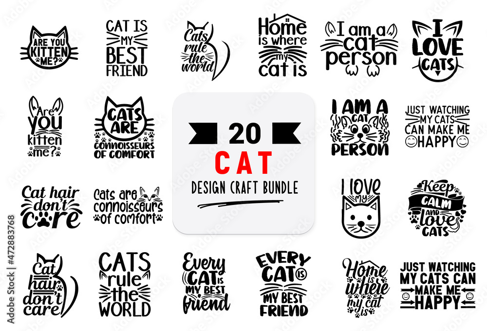 Craft design bundle with cat lettering quotes.