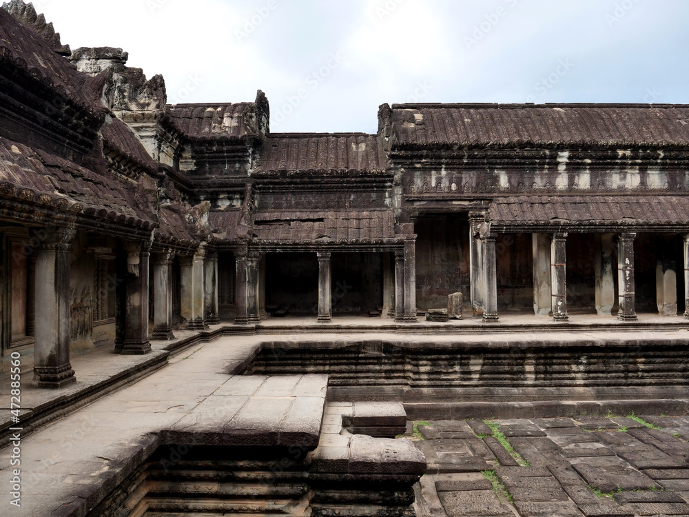 Angkor Wat temple, reliefs on preserved walls, Siem Reap, Cambodia.