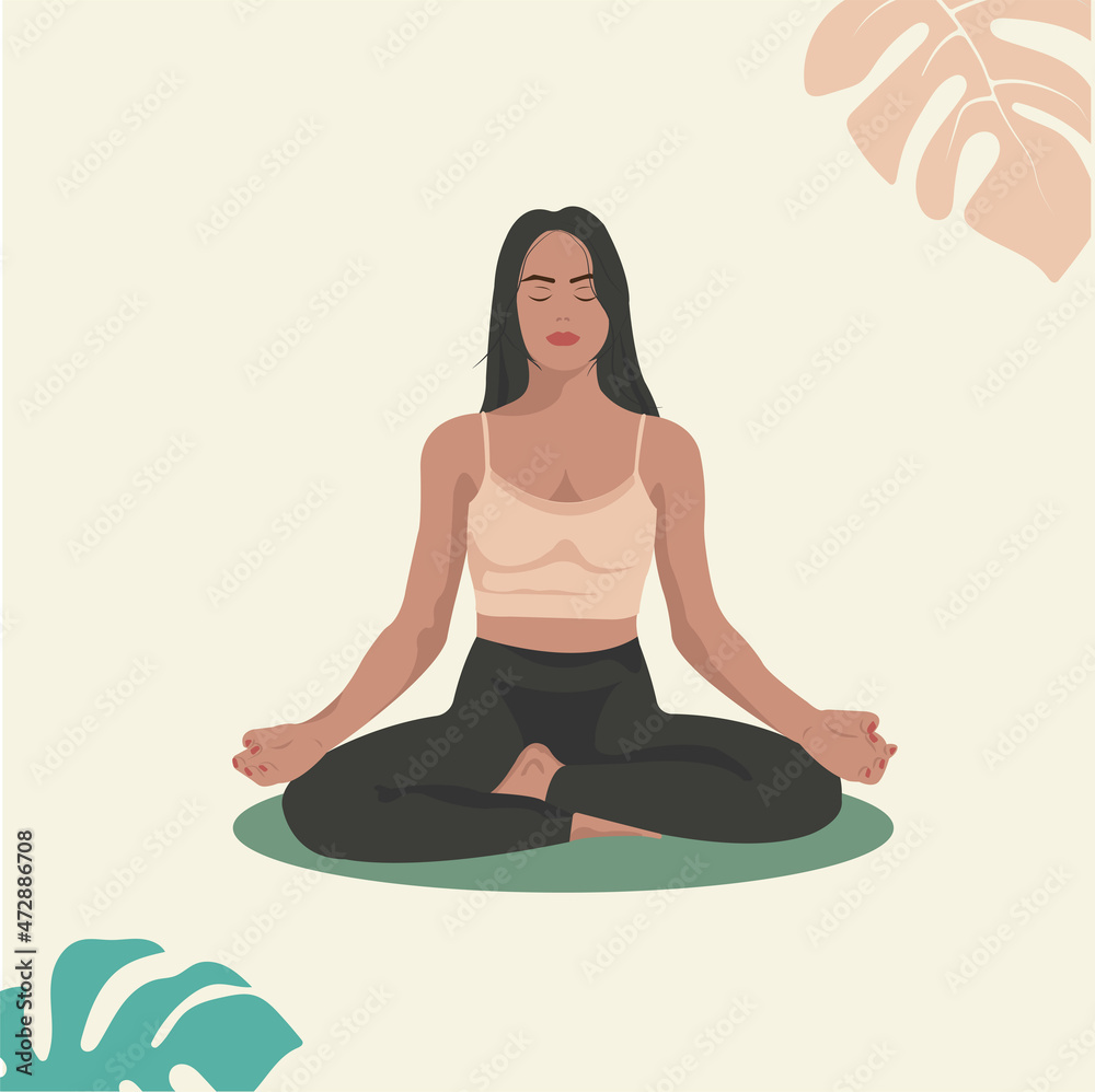 yoga woman meditates in lotus pose