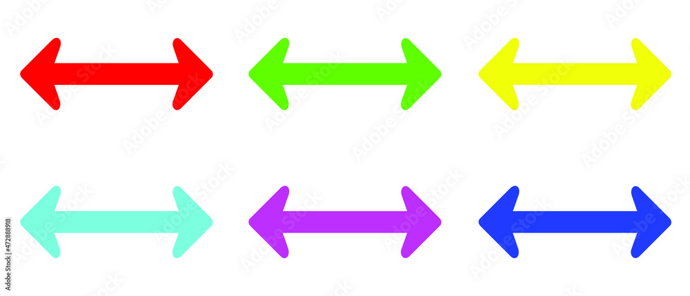 Colorful Two Side Arrow. Double direction arrow icon for your project. Double arrow icon graphic vector sign symbol. Flat design style. Vector illustration on white background Colorful Two Side Arrow. Double direction arrow icon for your project. Double arrow icon graphic vector sign symbol. Flat design style. Vector illustration on white background