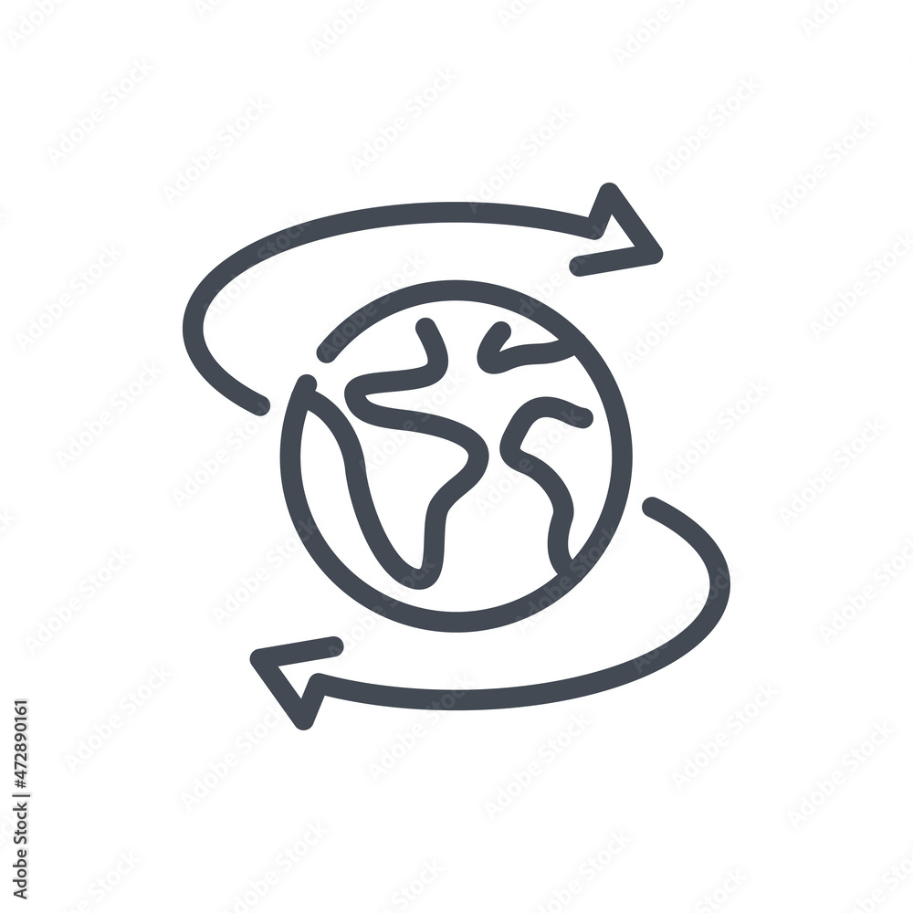 Direction of movement of the planet Earth line icon. Globe with arrows around vector outline sign. Direction of movement of the planet Earth line icon. Globe with arrows around vector outline sign.