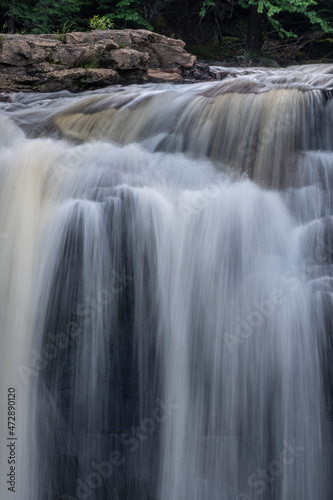 USA, West Virginia, Blackwater Falls State Park. Blackwater Falls cascades.