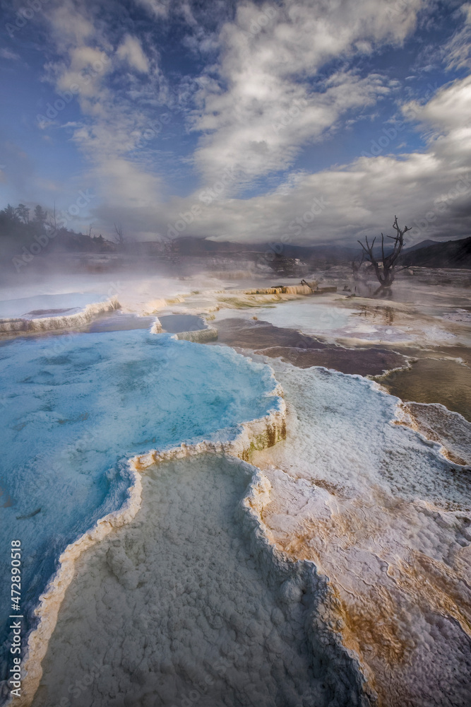 Blue pools on top of Canary Springs, Yellowstone National Park, Wyoming Blue pools on top of Canary Springs, Yellowstone National Park, Wyoming