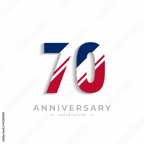 Free Download 70 Year Anniversary Celebration with White Slash in Red and Blue American Flag Color. Happy Anniversary Greeting Celebrates Event Isolated on White Background - GFXLoad