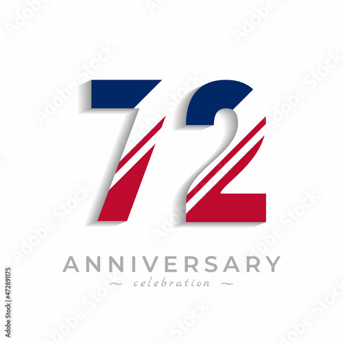 Free Download 72 Year Anniversary Celebration with White Slash in Red and Blue American Flag Color. Happy Anniversary Greeting Celebrates Event Isolated on White Background - GFXLoad