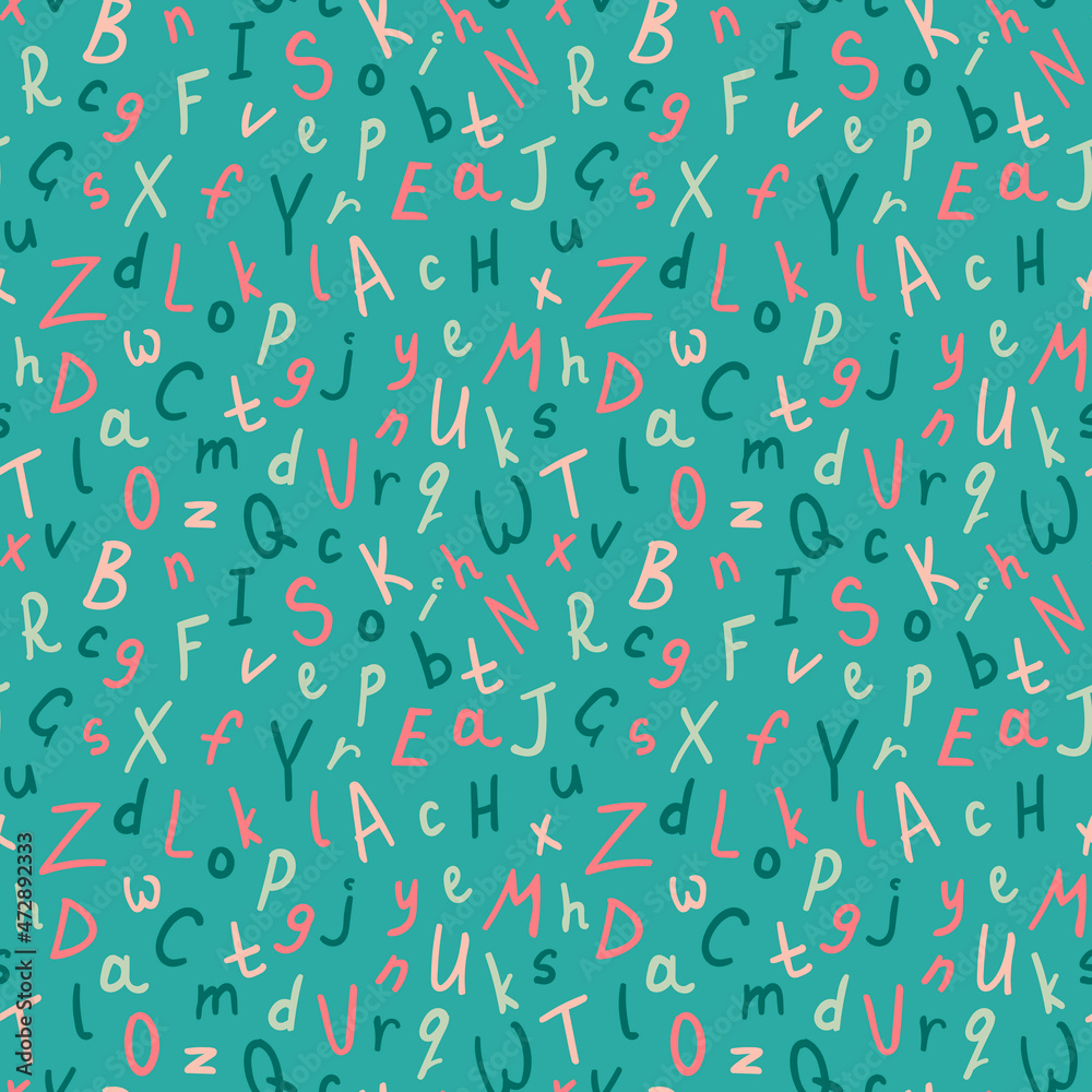 Alphabetical vector seamless pattern, abc colorful pattern for background, wrapping paper, fabrics and other designs