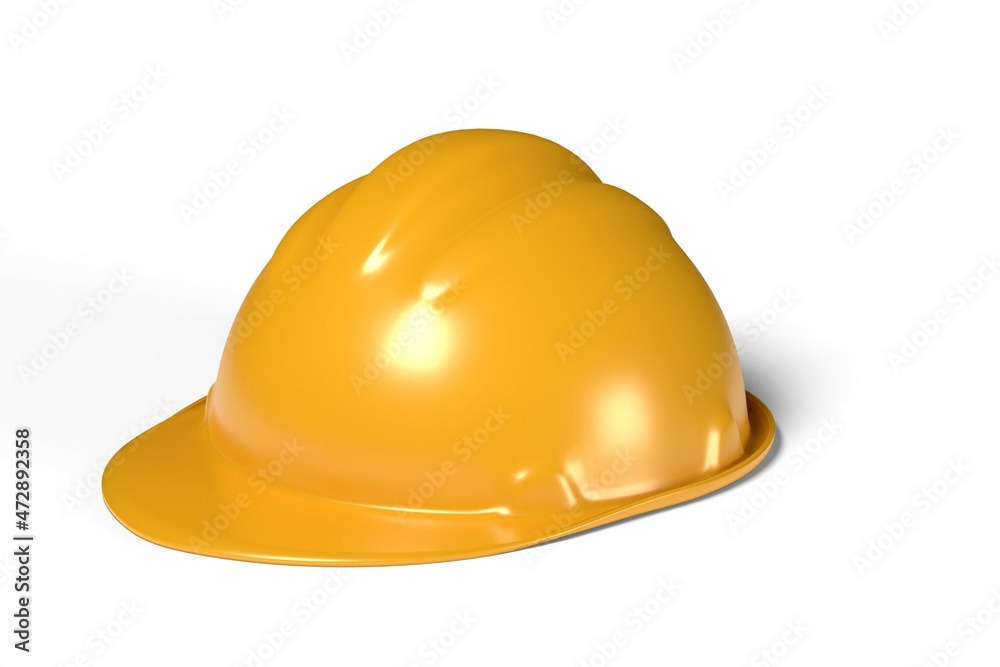 Fototapeta premium 3d render illustration yellow worker hat isolated on white background. Realistic construction or working safety yellow helmet icon. Builder's helmet. Protective hardhat.