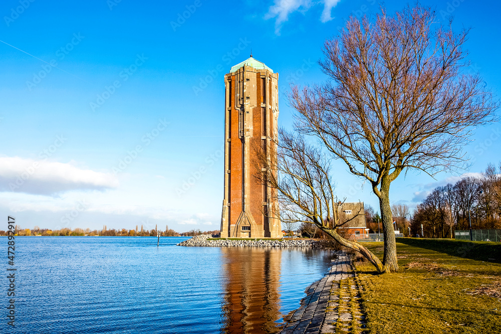 Art deco water tower at the Westeinder Plassen lake in Aalsmeer - Noord-Holland - The Netherlands, Europe Art deco water tower at the Westeinder Plassen lake in Aalsmeer - Noord-Holland - The Netherlands, Europe