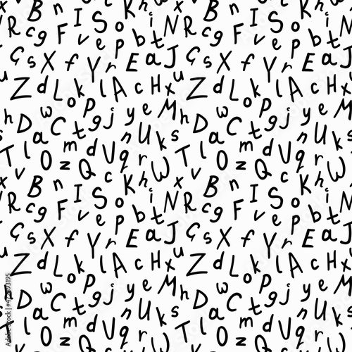 Alphabetical vector seamless pattern, abc black and white pattern for background for wrapping paper, fabrics and other designs