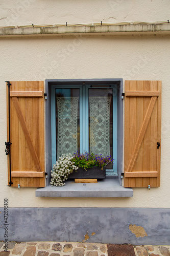 Window with shutters closeup, Montreuil sur Mer, France