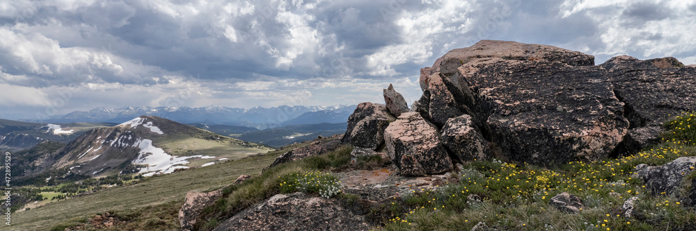 USA, Wyoming. Alpine Avens boulders with clouds, Beartooth Pass. USA, Wyoming. Alpine Avens boulders with clouds, Beartooth Pass.
