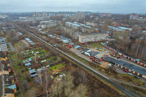 Aerial view of stopping point 9 km in autumn (Kirov, Russia)