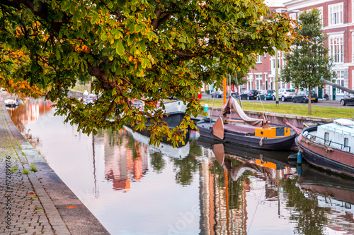 Street view and beautiful canals in The Hague, the Netherlands photo