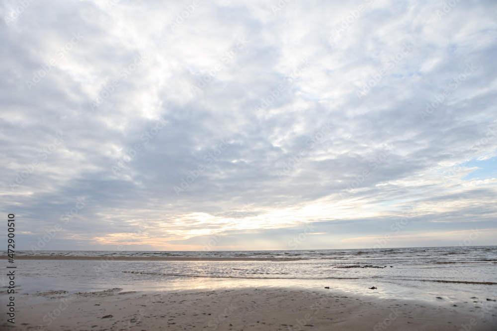 Beautiful seascape shore view with sand and Baltic sea.