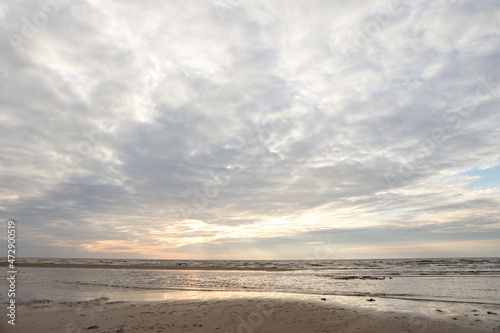 Beautiful seascape shore view with sand and Baltic sea.