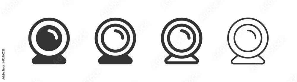 Webcam icon, set. Web cam symbol. Black and line web video camera in vector flat Webcam icon, set. Web cam symbol. Black and line web video camera in vector flat