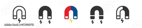 Magnet icon. Line electromagnetic symbol. Colorful and black horseshoe magnet icon in vector flat