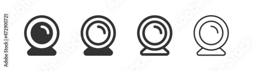 Webcam icon, set. Web cam symbol. Black and line web video camera in vector flat