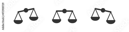 Scale icon. Justice symbol. Balance, weigh sign. Law concept in vector flat
