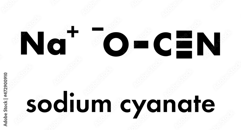 Sodium cyanate, chemical structure. Skeletal formula. Sodium cyanate, chemical structure. Skeletal formula.