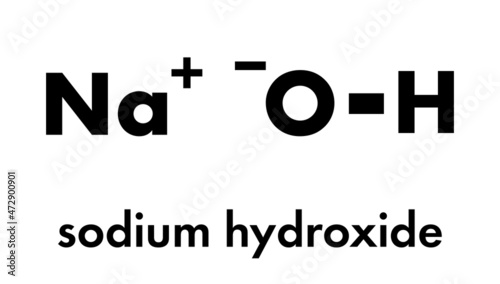 Sodium hydroxide (lye, caustic soda), chemical structure. Skeletal formula.