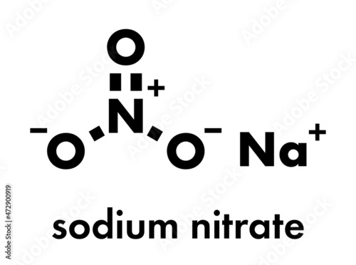Sodium nitrate, chemical structure. Skeletal formula.