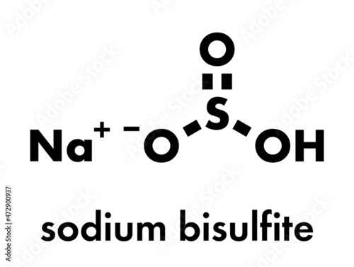 Sodium bisulfite salt, chemical structure. Used as food preservative (E222). Skeletal formula.