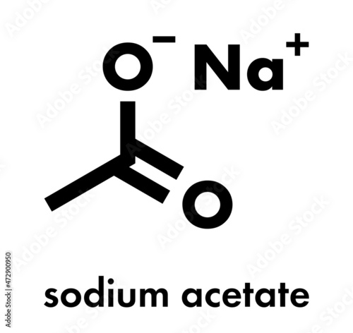 Sodium acetate salt, chemical structure. Skeletal formula.