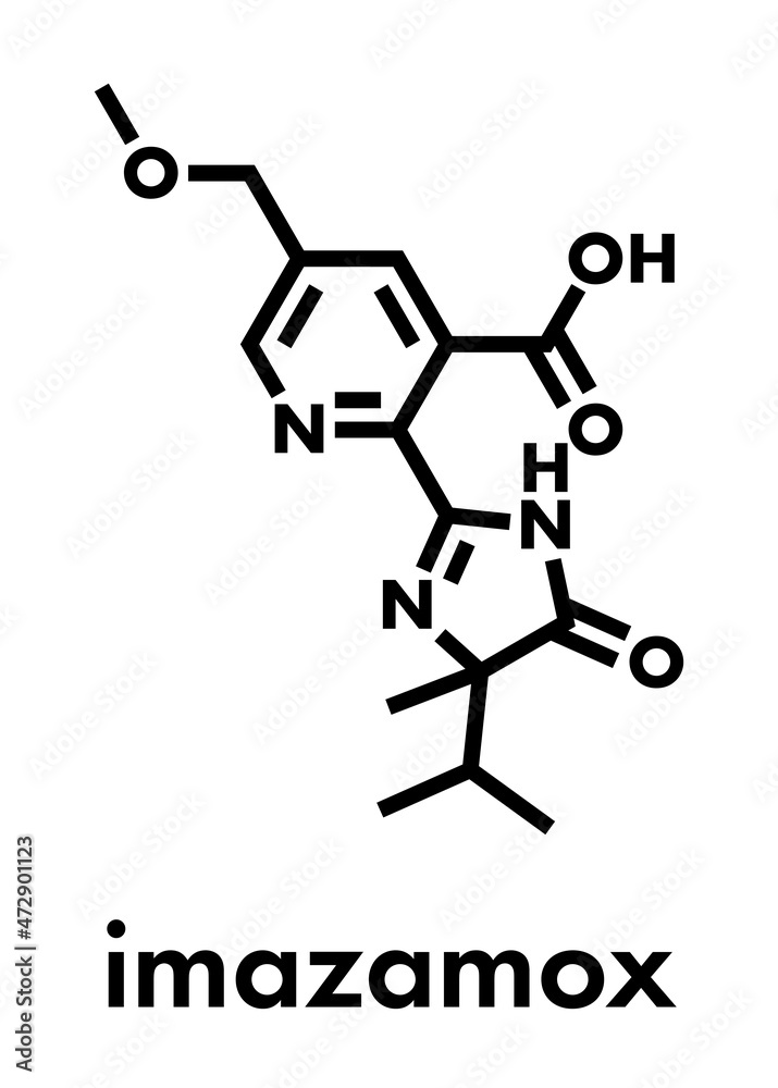 Imazamox herbicide molecule. Skeletal formula.