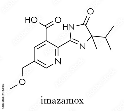 Imazamox herbicide molecule. Skeletal formula.