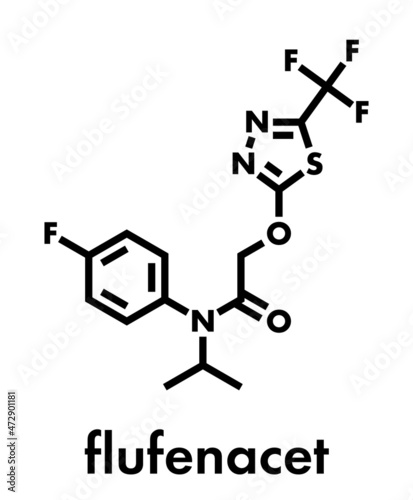Flufenacet herbicide molecule. Skeletal formula.