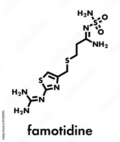 Famotidine drug molecule. Skeletal formula.