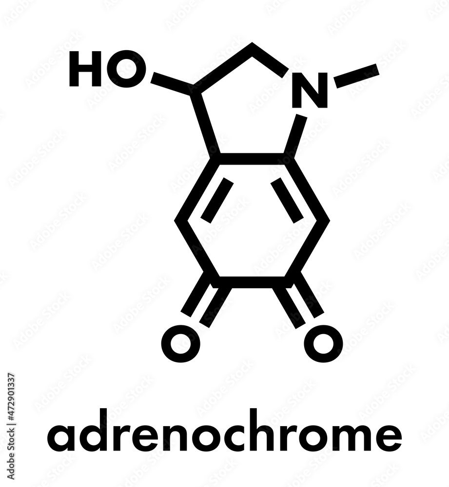 Adrenochrome molecule. Oxidation product of adrenaline. Skeletal formula. Adrenochrome molecule. Oxidation product of adrenaline. Skeletal formula.