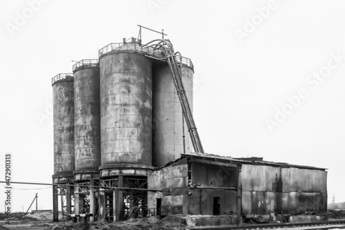 Fuel old chemical tank barrel oil in an industrial abandoned plant