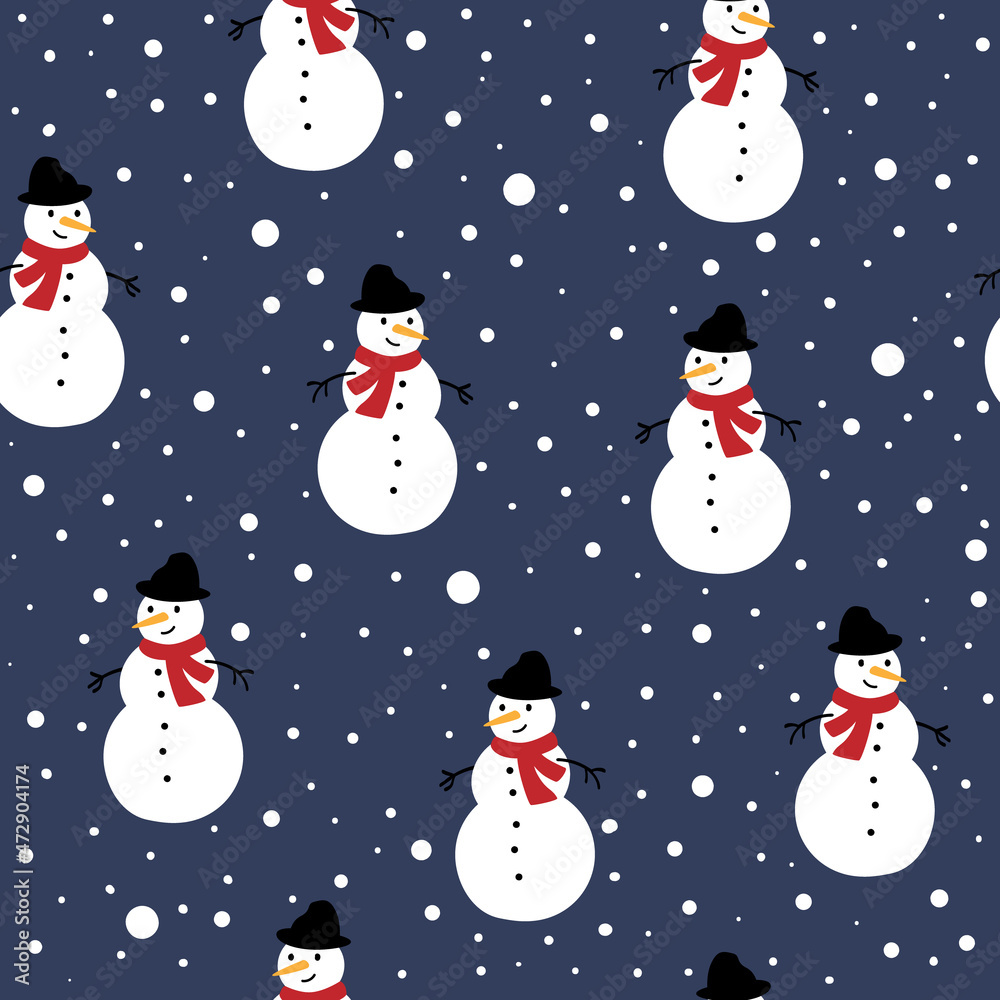 Seamless pattern with cute snowmen.