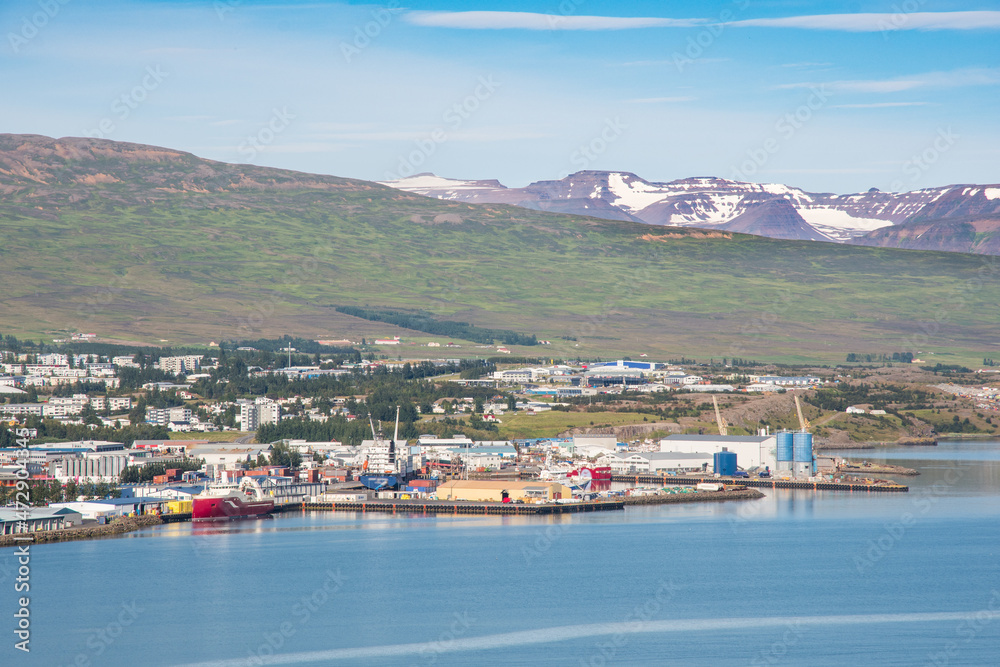 View over town of Akureyri in North Iceland