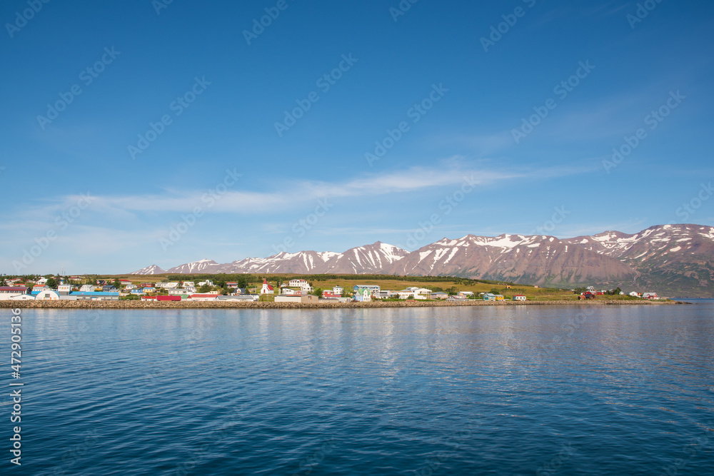 Summer day in village of Hrisey in Iceland