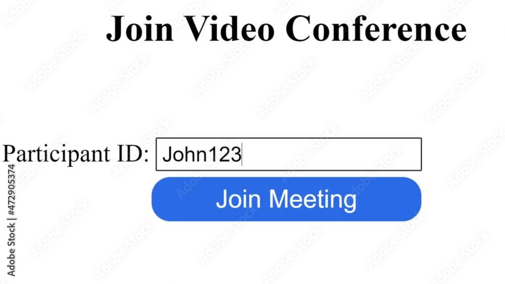 Typing Participant Name Into Video Conference Login. Mouse Cursor Slides Over And Clicks Join Meeting to Sign In. Cursor Clicking Joining Gathering Online on the Internet. Typing Participant Name Into Video Conference Login. Mouse Cursor Slides Over And Clicks Join Meeting to Sign In. Cursor Clicking Joining Gathering Online on the Internet.