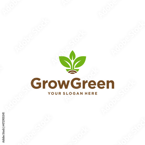 minimalist GrowGreen leaves plants logo design