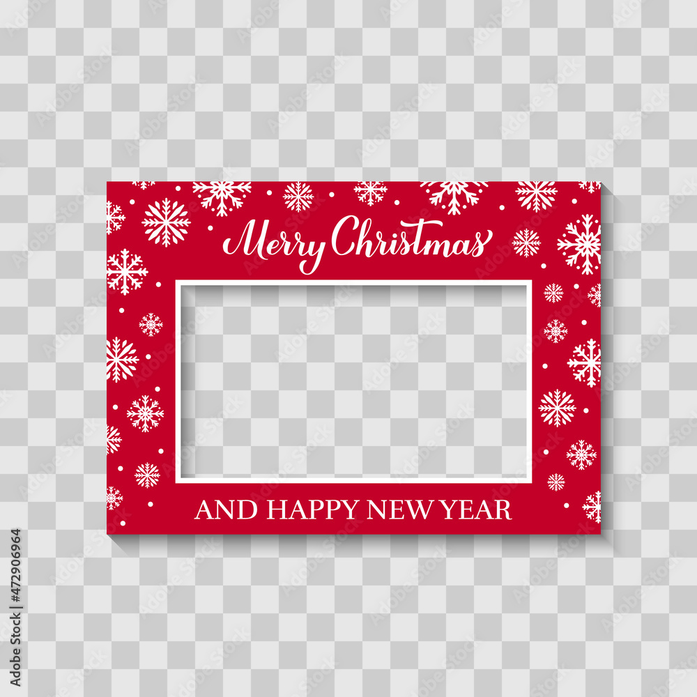 Merry Christmas photo booth frame on transparent background. Holidays party photobooth props. Vector template