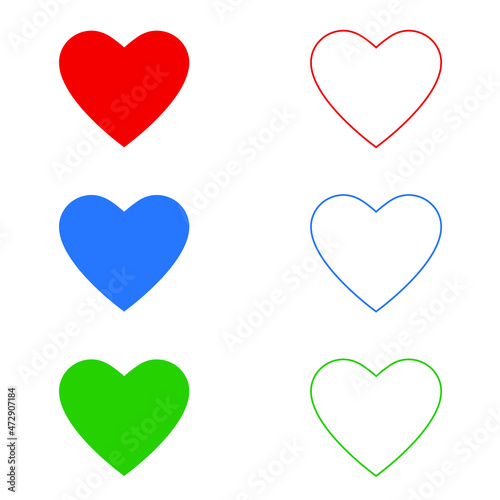 Ensemble d'icônes de cœur isolés sur fond blanc. Vecteur. Emoji. Jeu d'icônes d'amour. Web d'icône émoticône.