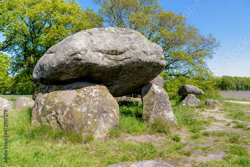 Hunebedden on the Assen-Groningen, A dolmen is a type of single-chamber megalithic tomb, Usually consisting of two or more vertical, It is the only hunebed in the Dutch province, Drenthe, Netherlands.