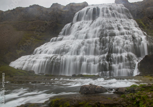 Waterfall Dynjandi in Arnarfjordur in the westfjords in Iceland
