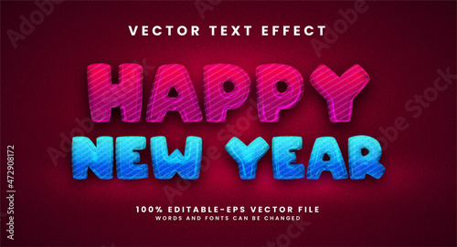 Happy new year 3D text effect. Editable text style effect suitable for new year celebrating.
