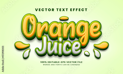 Orange juice 3D text effect. Editable text style, suitable for orange product needs.