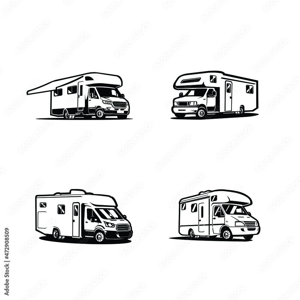 Premium Campervan RV Caravan Motorhome Vector Bundle Set. Best for Camper Van Enthusist Related Business - obrazy, fototapety, plakaty 