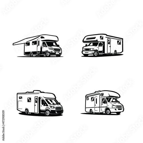 Print op canvas Premium Campervan RV Caravan Motorhome Vector Bundle Set